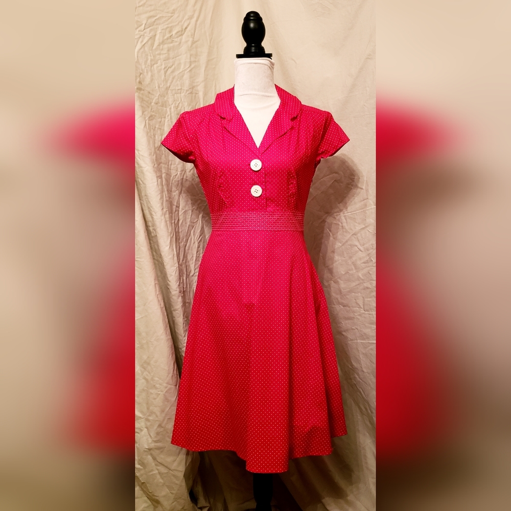 Ruby Rox Red 2-Button Retro Pin-Up Midi Dress - Picture 12 of 14